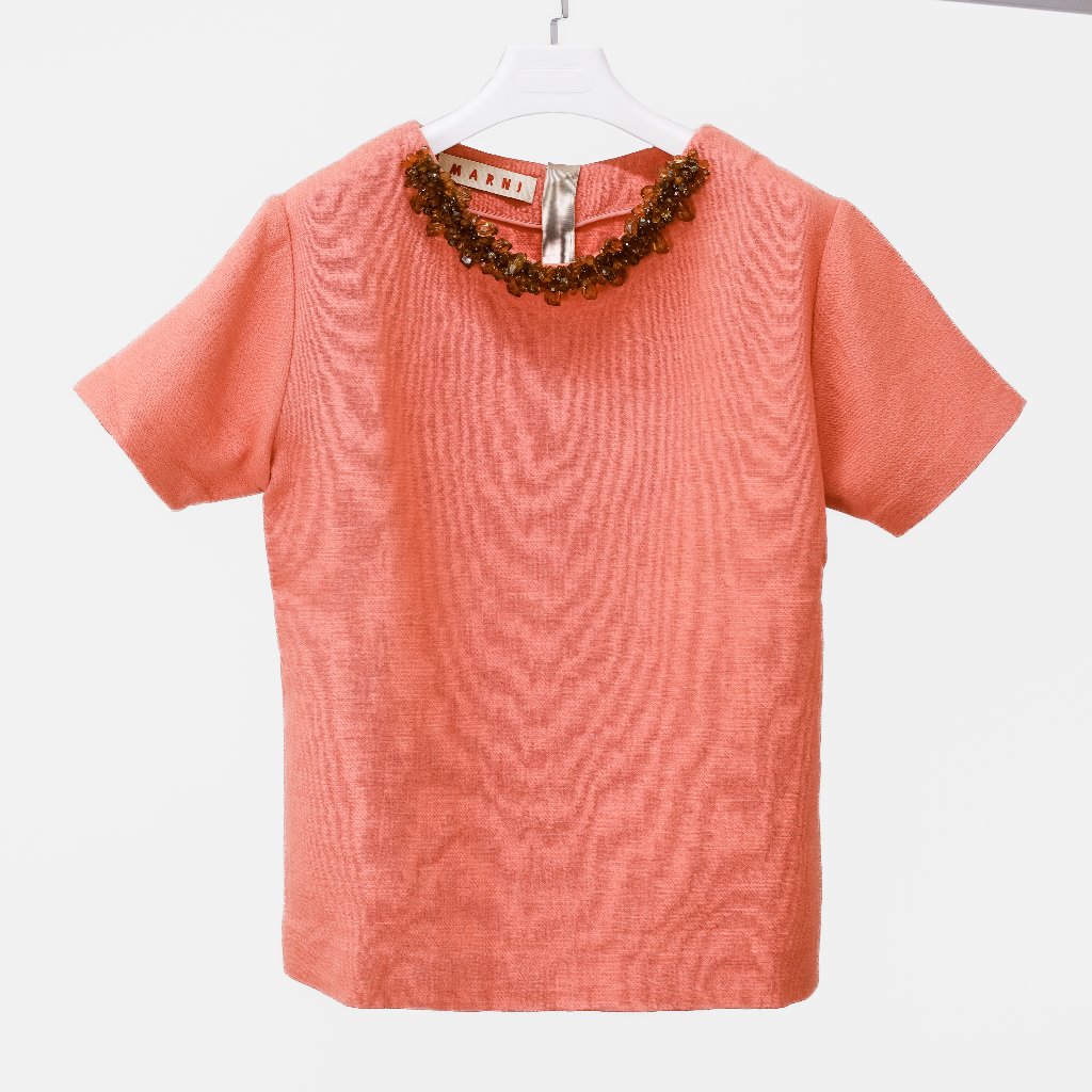 Marni Aw/11 Runway Beaded Collar Wool Tee